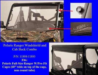 Extreme Metal Products, LLC - Polaris Ranger Windshield & Cab Back Combo (Full Size Rangers with 60" wide Pro-Fit Cage) - Image 1