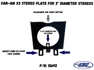 Extreme Metal Products, LLC - Can-Am X3 Stereo Plate for 3" Stereo or Gage - Image 1