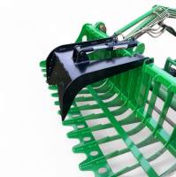 Extreme Metal Products, LLC - Snaggle-Tooth Rock Bucket for small John Deere Tractors (shown with optional add-on Grapple) - Image 4